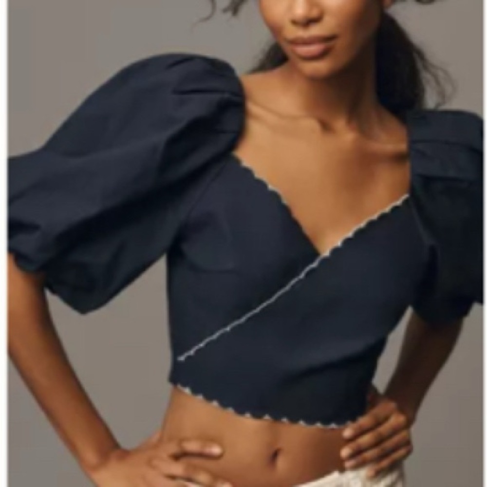 Mare Mare Elegant Navy Puff Sleeve wrap Top
